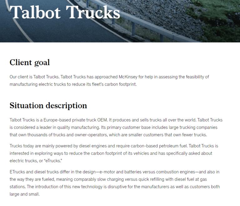 McKinsey case interview example (TALBOT TRUCKS)