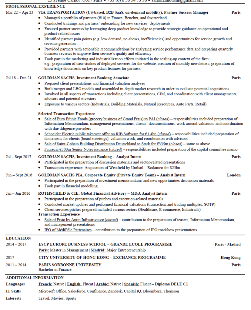 Experienced professional consulting resume example