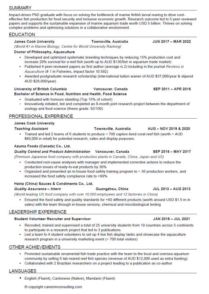 PhD consulting resume example