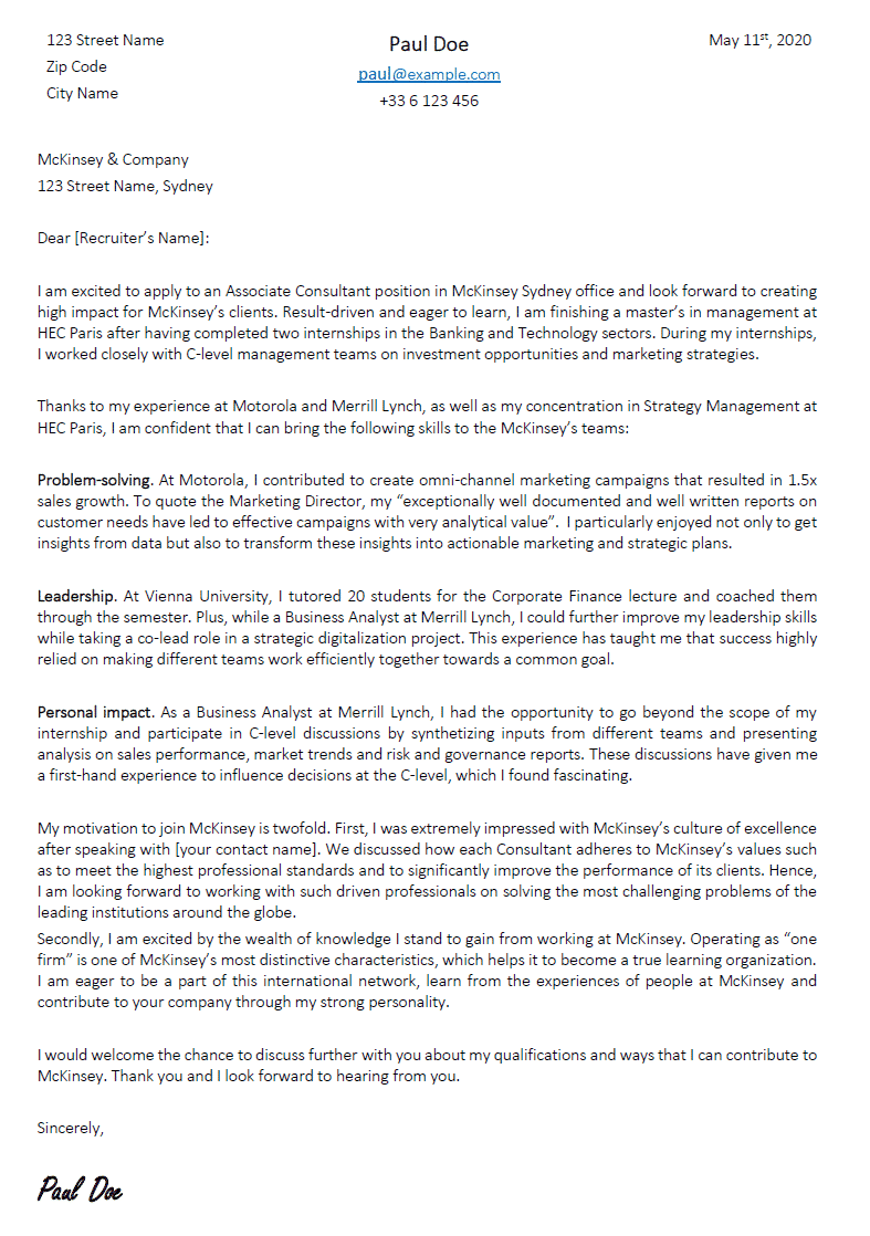 Consulting Cover Letter Sample from careerinconsulting.com