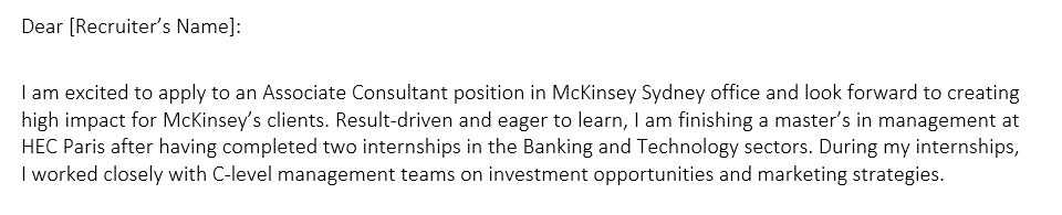 Paul's McKinsey cover letter: Opening Paragraph