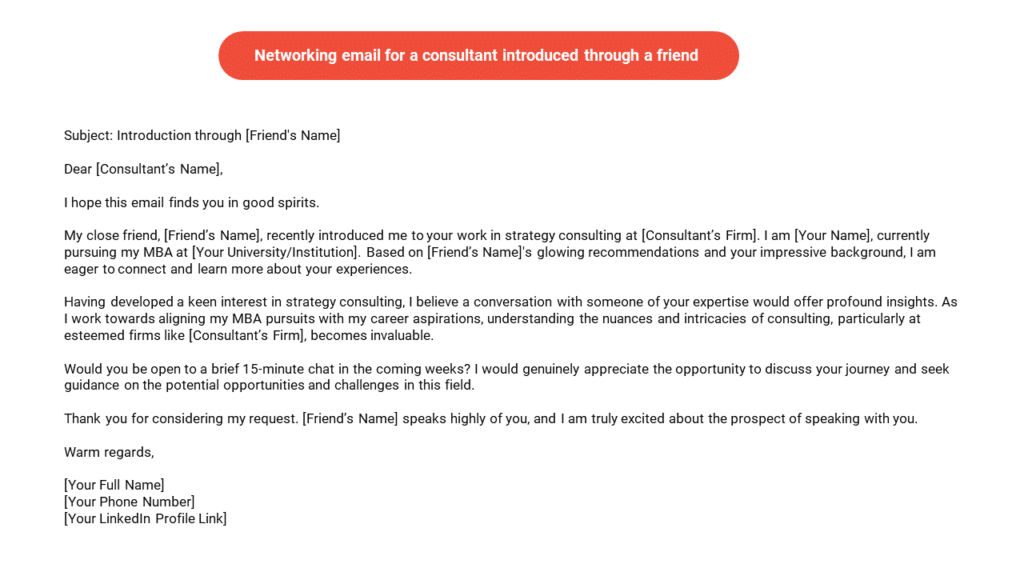 Networking email (consultant introduced through a friend)